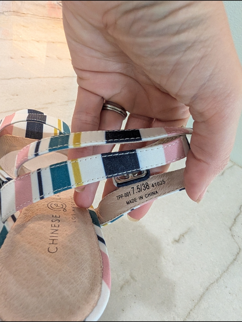 Chinese Laundry Striped 4" Platform Sandals in Navy And Pink Women's Size 7.5 - Picture 4 of 6